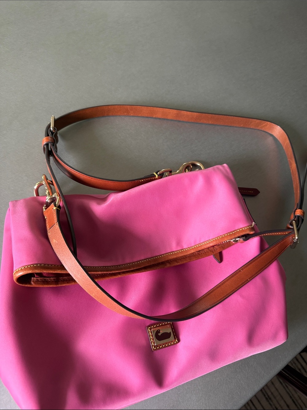 Dooney and Bourke pink  nylon  Crossbody Shoulder Bag with Brown leather Trim